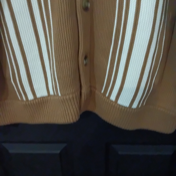 Lands' End Men's XL Warm Tawny Brown LS Vertical Stripe Cotton Blend Cardigan - Picture 12 of 16
